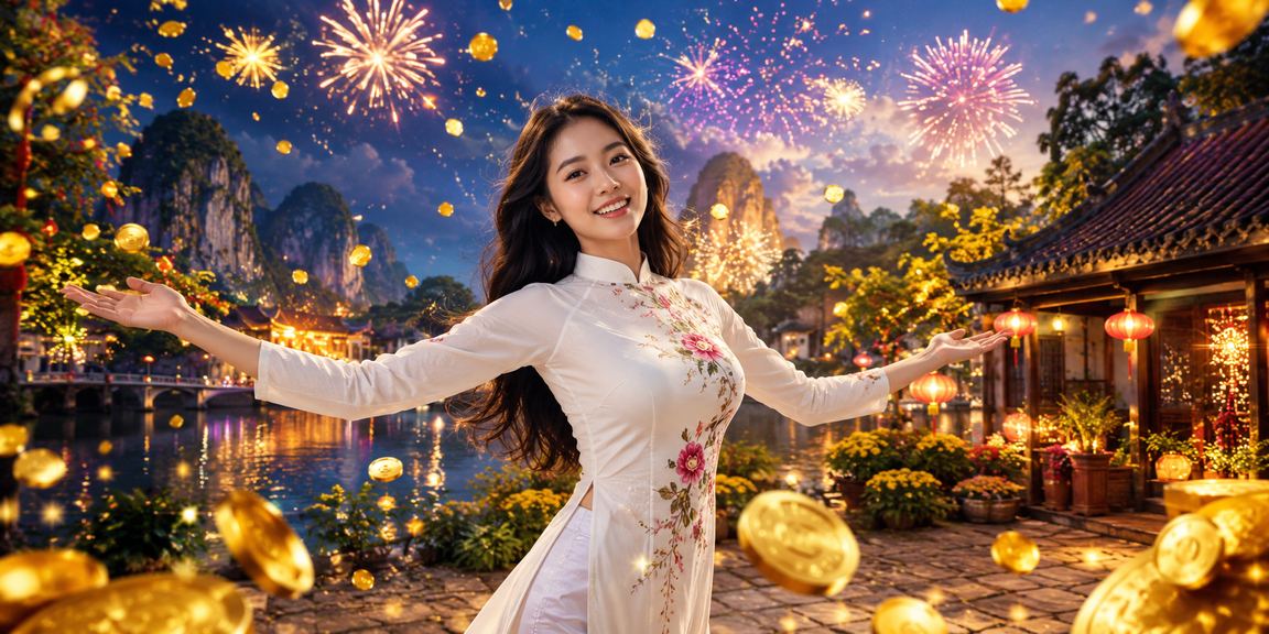 Lễ hội giải trí và casino về đêm tại khu vực Ninh Bình với ánh sáng rực rỡ