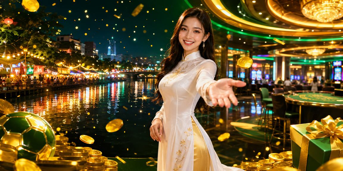 Giao diện sòng bài trực tuyến hiện đại với ánh đèn tím xanh huyền ảo tại Việt Nam